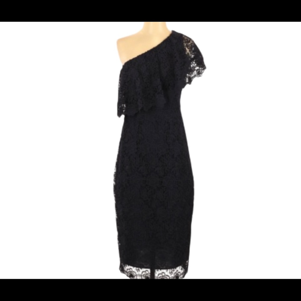 NANETTE LEPORE Blue One Shoulder Crochet Dress